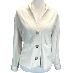 Oliver. O Anthropologie Women M Cream Knit Sweater Gold Buttons Academia Classic